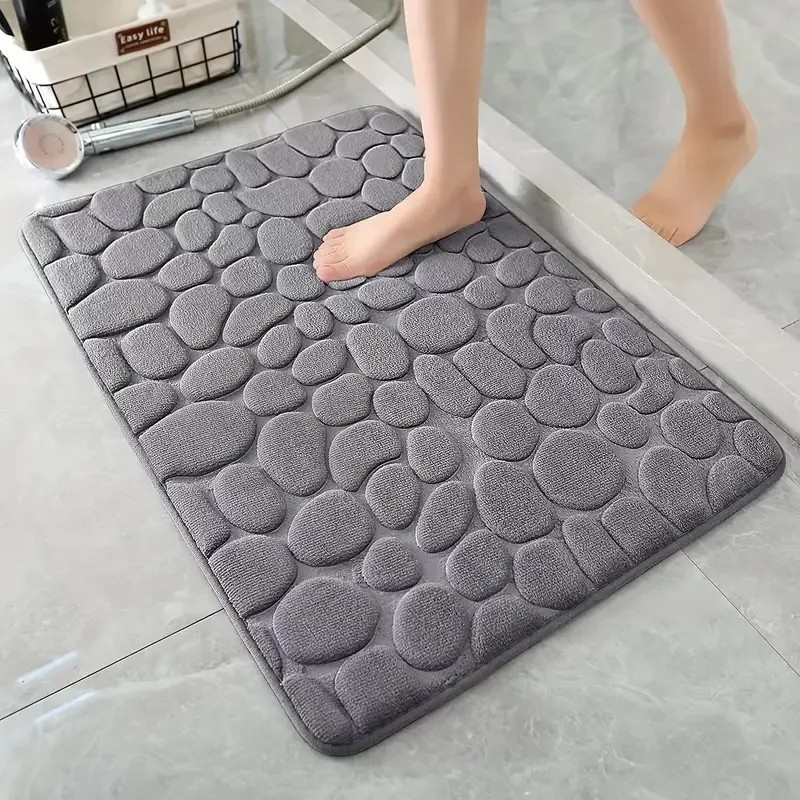 3D Non-Slip Bathroom Mat Cobblestone Embossed Bath Mats