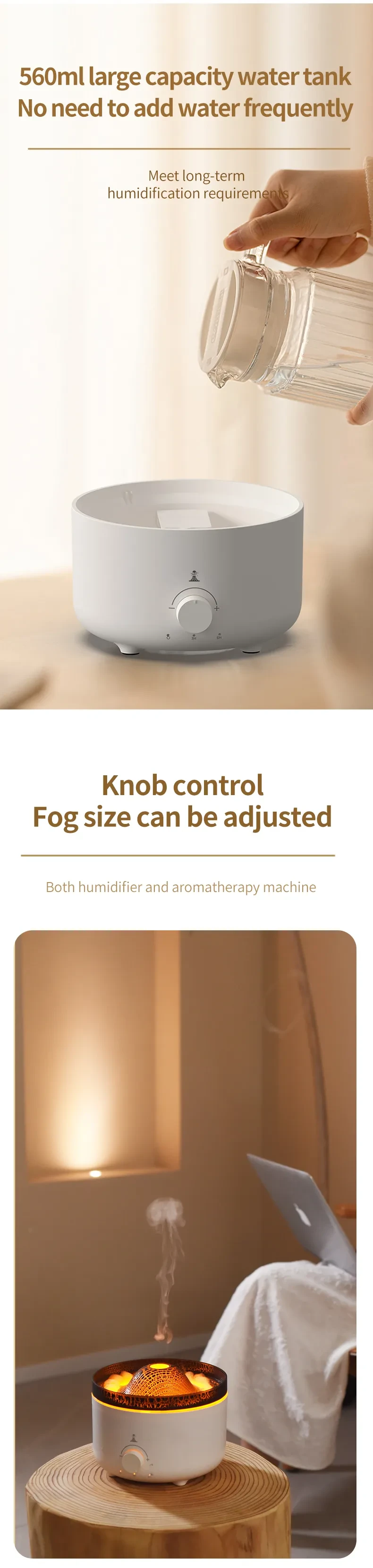 Mute Of New Small Simulated Flame Volcano Humidifier