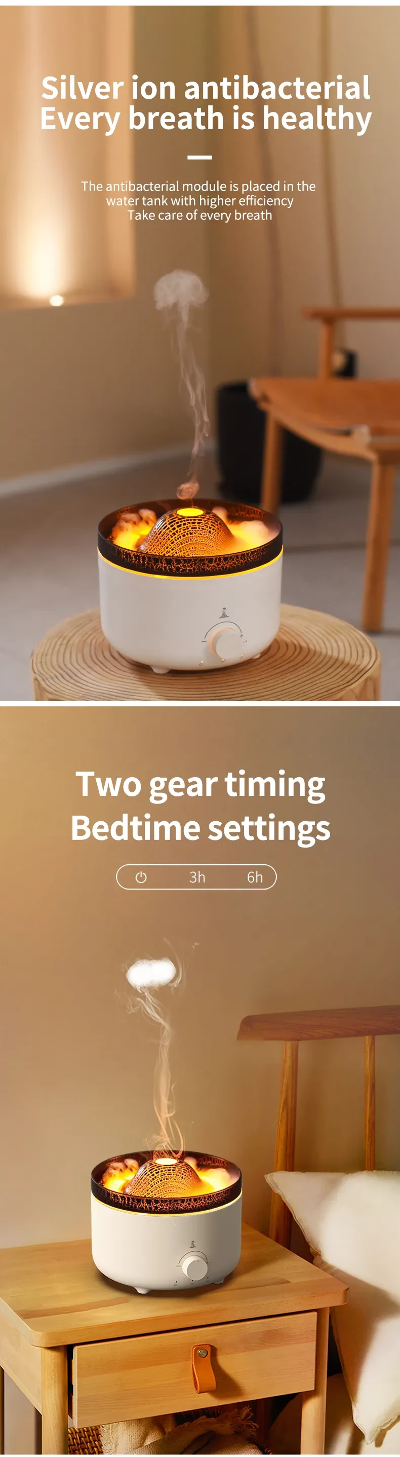 Mute Of New Small Simulated Flame Volcano Humidifier