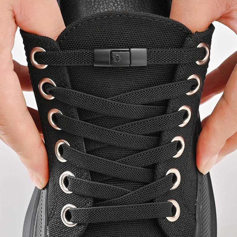 8mm No-Tie Elastic Shoe Laces with Press Lock  Widened Flat Shoelaces