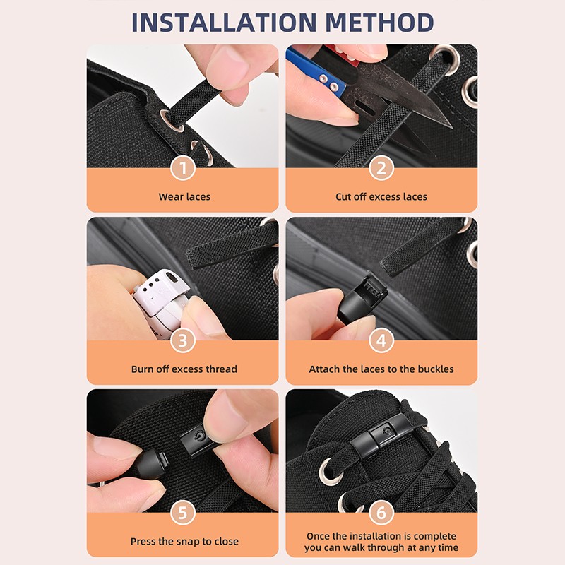 8mm No-Tie Elastic Shoe Laces with Press Lock  Widened Flat Shoelaces
