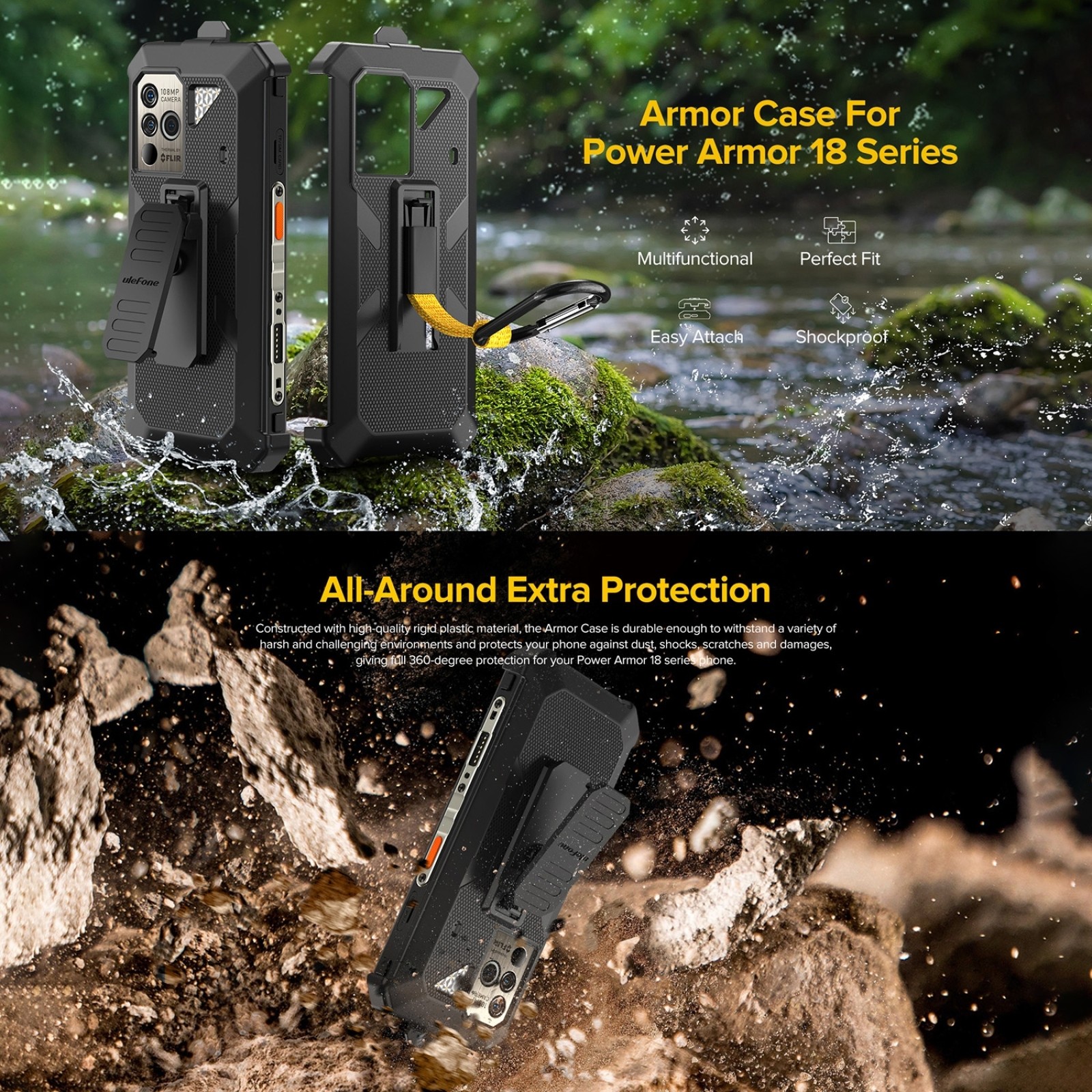 Original Ulefone Power Armor 18T Protective Case - Multifunctional Back Clip Cover