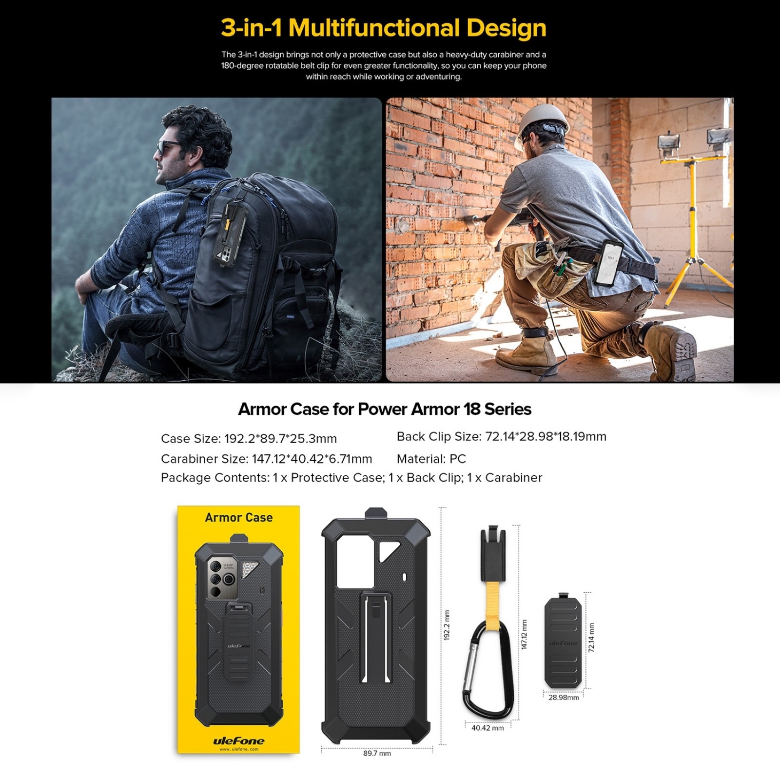 Original Ulefone Power Armor 18T Protective Case - Multifunctional Back Clip Cover