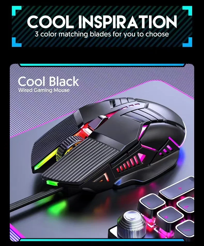 Wired Mouse 6D Colorful Dazzling E-sports Games Office Mute Luminous Mouse