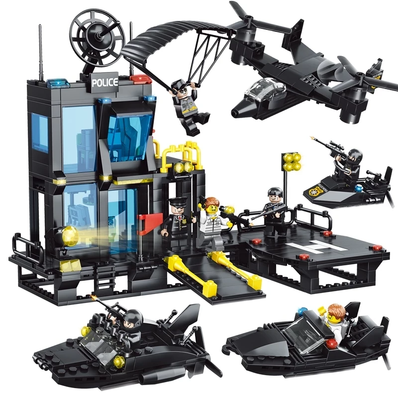 Toys 1256Pcs Police Station Model Building Blocks 3D Puzzle Educational Block Toys