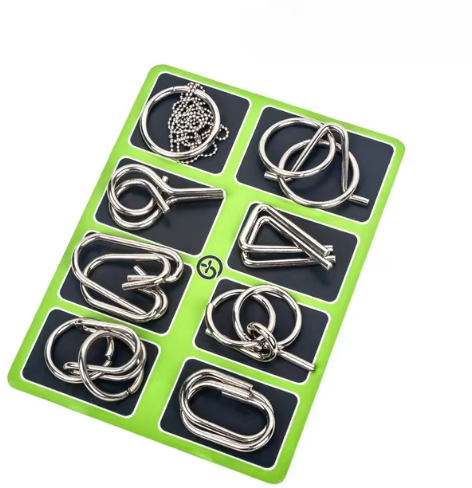 8Pcs/Set Metal Montessori Puzzle Wire IQ Mind Brain Teaser Puzzles Children Adults Interactive Game Reliever Educational Toys