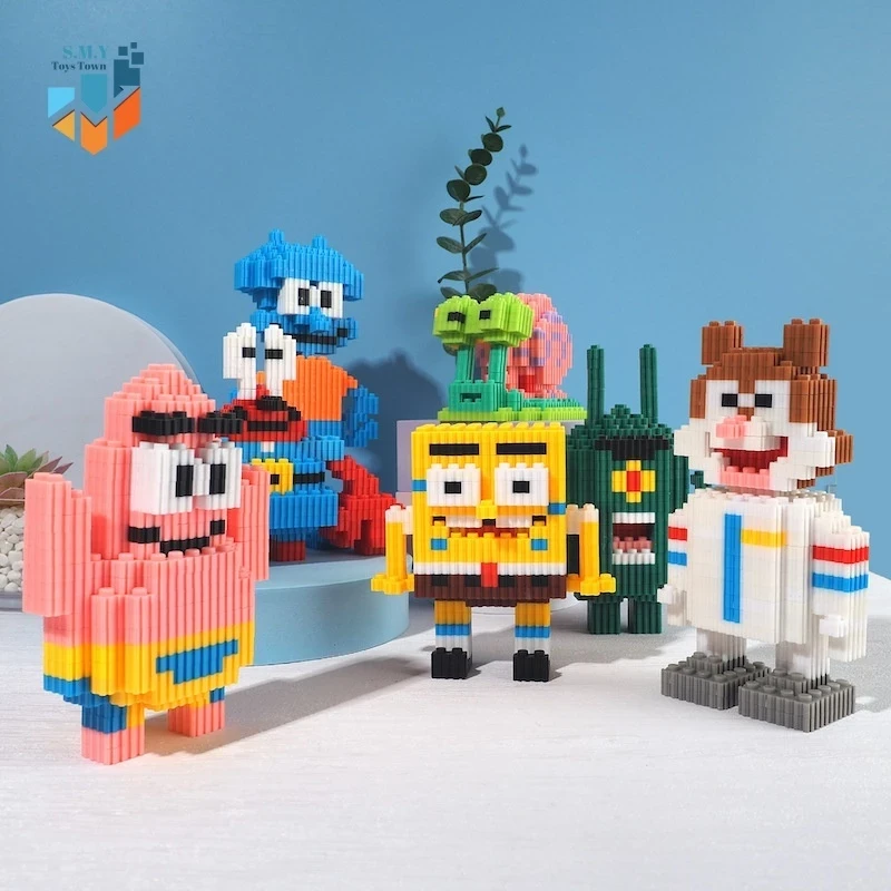 SMY Toystown Nano Blocks Spongebob and Friends 3D Model, Toy Block Stacking, Mini Bricks DIY Construction, Decoration Character