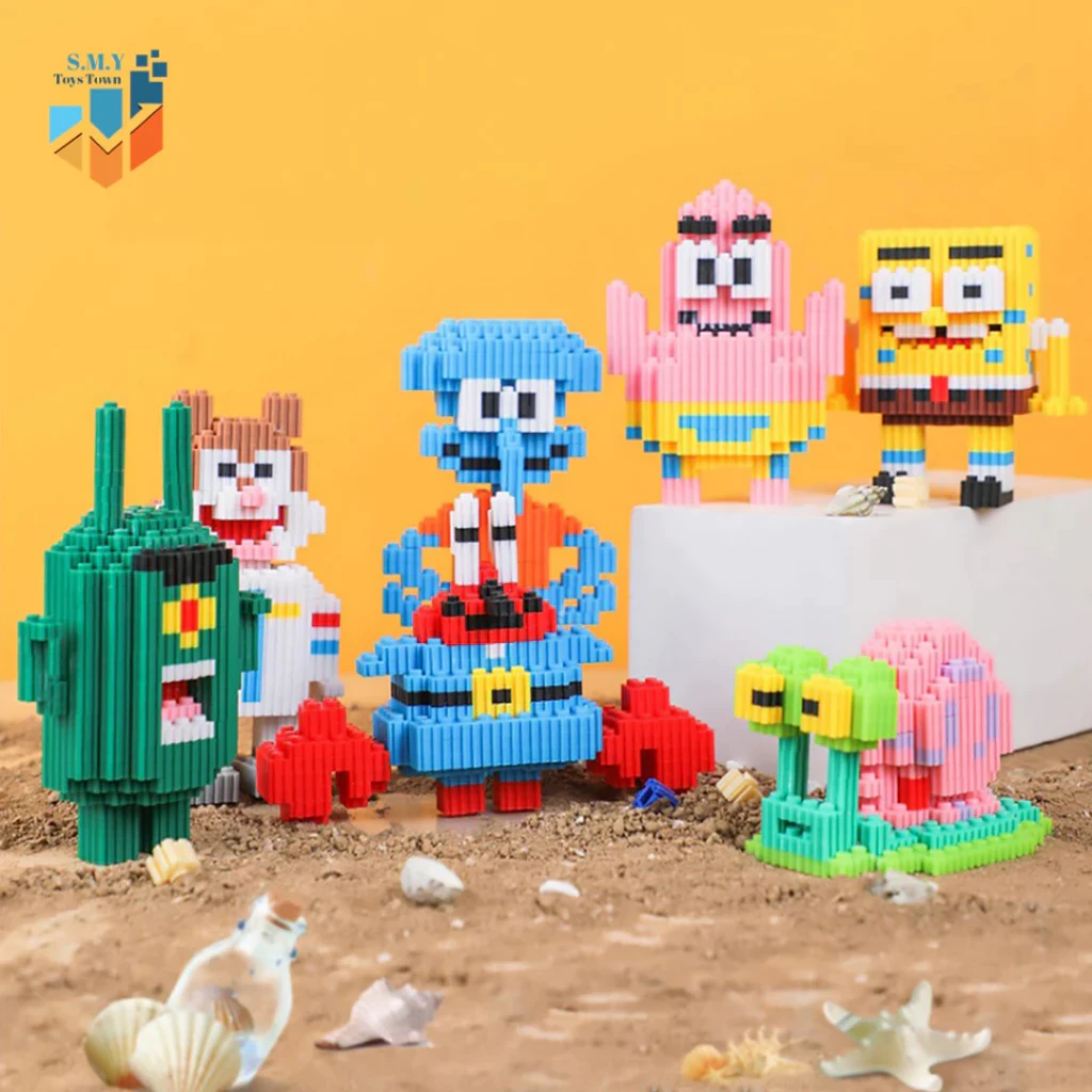 SMY Toystown Nano Blocks Spongebob and Friends 3D Model, Toy Block Stacking, Mini Bricks DIY Construction, Decoration Character