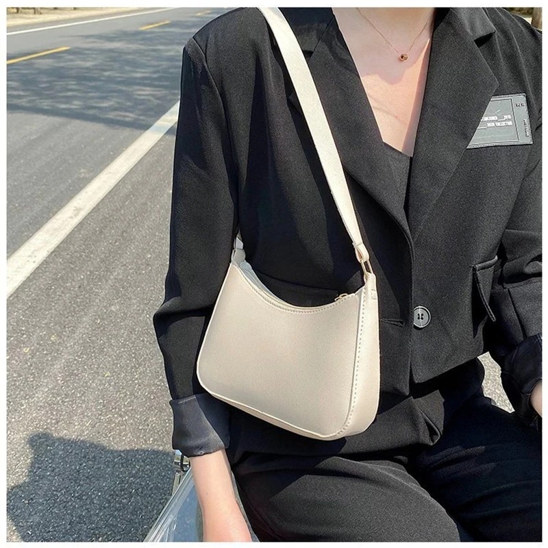 Women's Fashion Handbags Retro Solid Color PU Leather Shoulder Underarm Bag