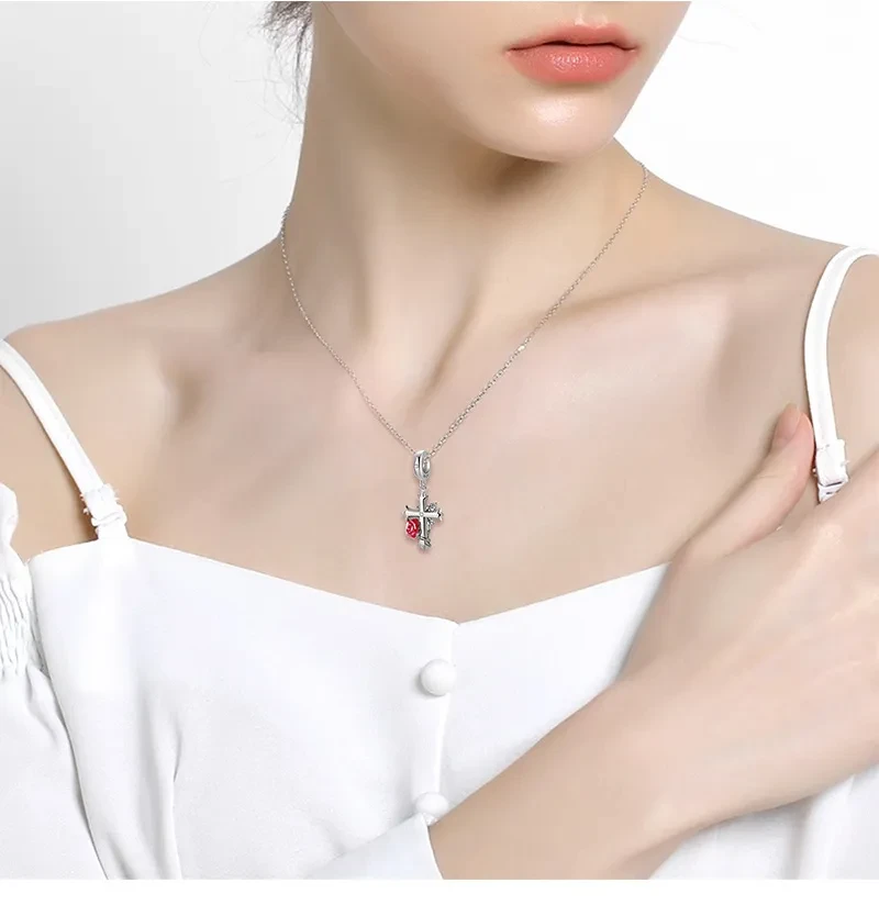 Rose Cross 925 Sterling Silver Oxide Pendant Bracelet Bracelet Pendant DIY Accessories