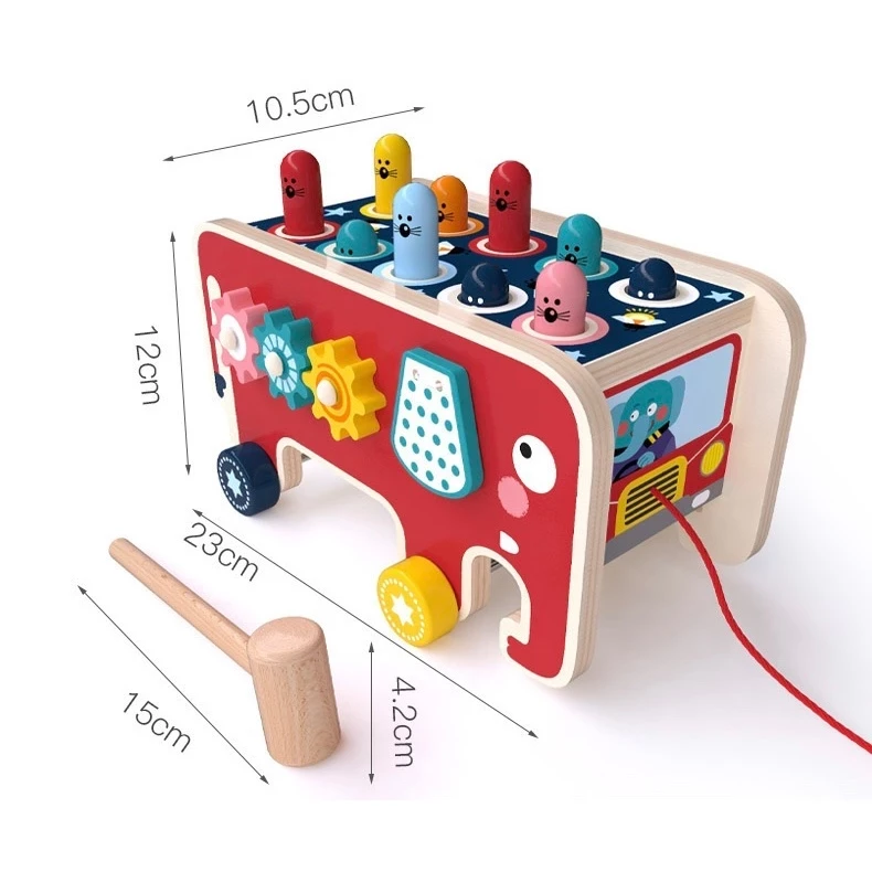 Kids Kingdom - Elephant Hitting Hamster Wooden Knock Toys / Pull Push Truck / Xylophone Wooden Kids Educational Toys