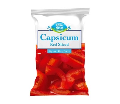 CAPSICUM RED SLICED 1KG (FARM FRESH) [FZN]