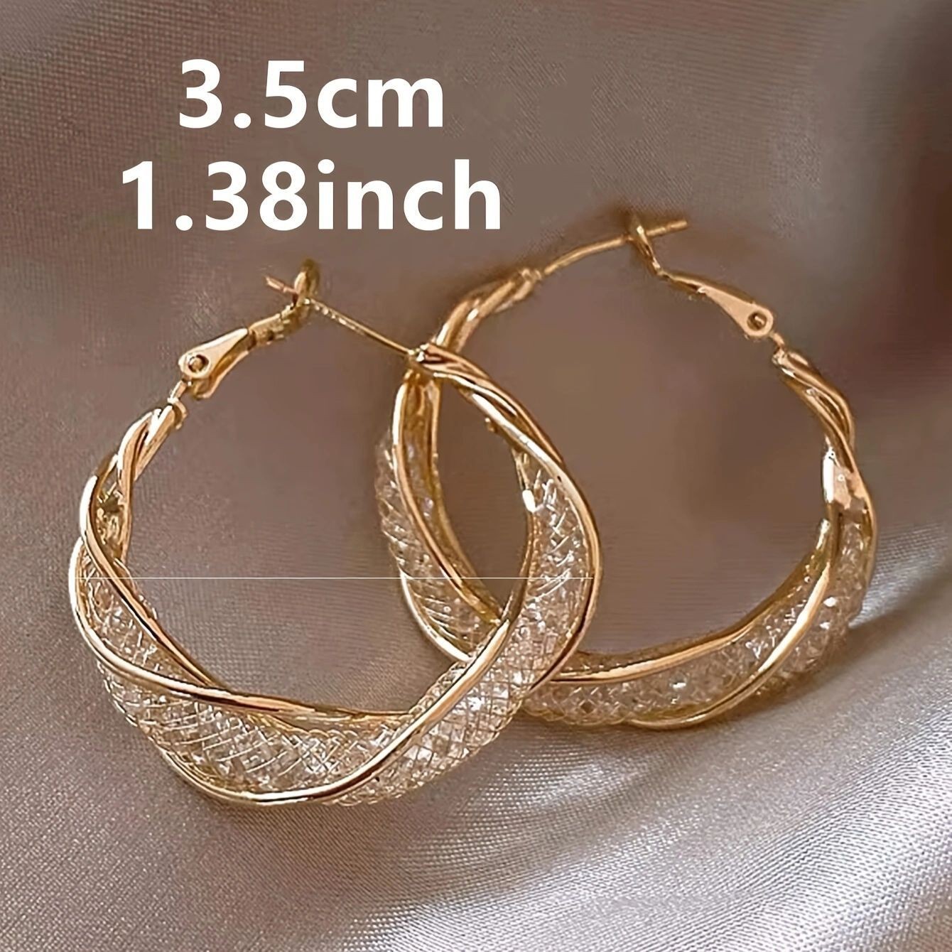 Elegant Shiny Mesh Design Rhinestones Hoop Earrings