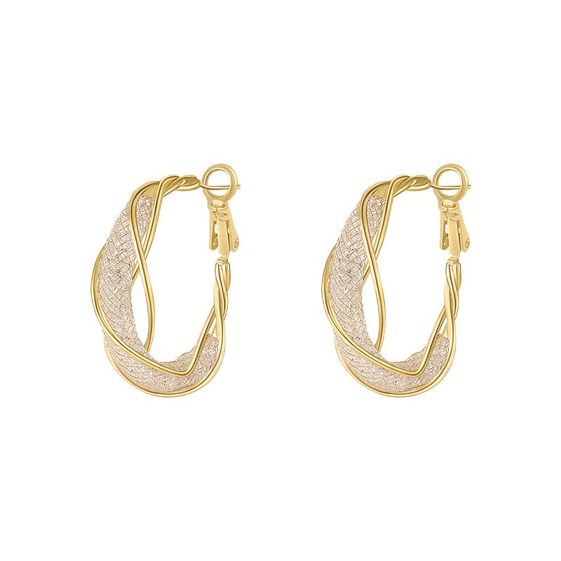 Elegant Shiny Mesh Design Rhinestones Hoop Earrings