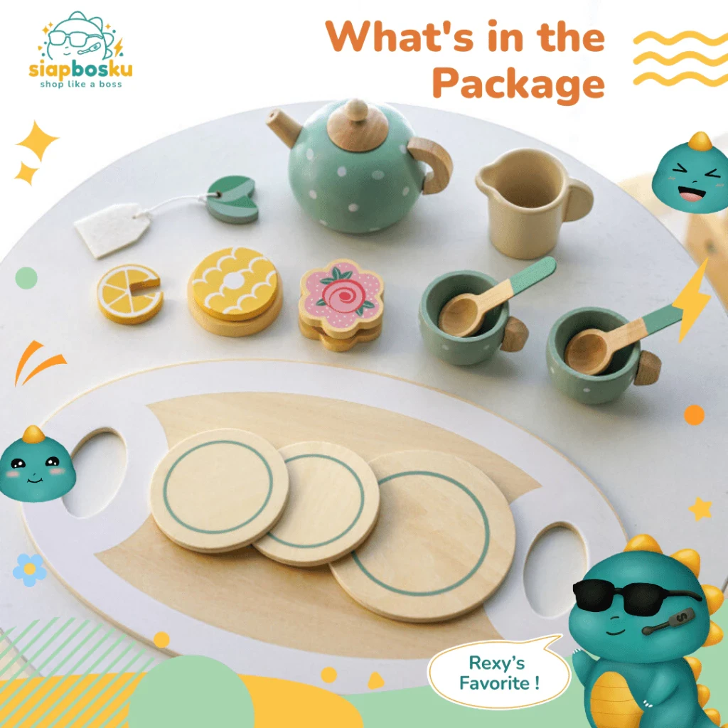 Wooden Toys Gingek Coconut Woode Toys Afternoon Tea Set ET