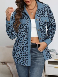 Leopard Print Shirt Coat Fashion Button Long Sleeve Jacket Women