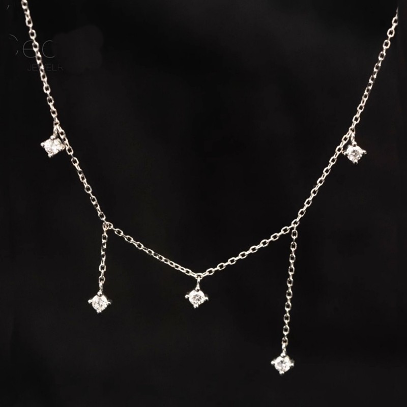 925 Sterling Silver Zircon Star Charms Necklace
