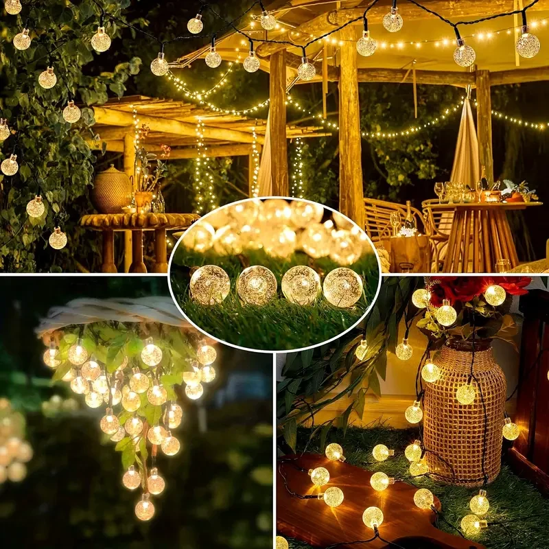 Solar String Lights Outdoor, 100 LED Crystal Ball Globe Lights with 8 Modes