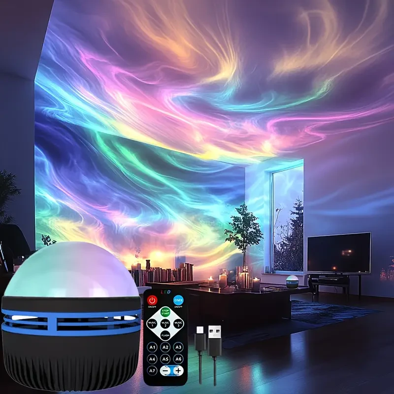 USB-Powered Aurora LED Projector - Remote Controlled Multi-Color Northern Lights