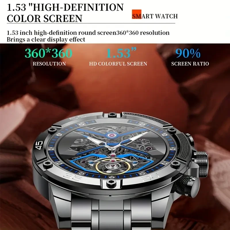2024 Smart Watch Men Wireless Call 360*360 HD Screen 1.53'' Business Smartwatch Sport Fitness Tracker Watches Men Father's Day Gift