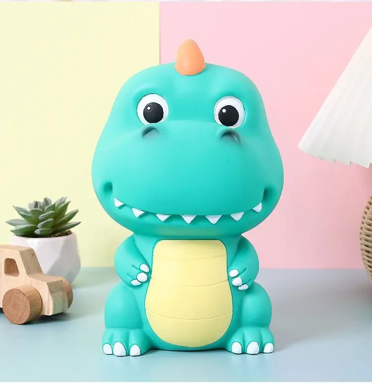 Fun Dinosaur Piggy Bank - Durable PVC, Blue - Creative Money Saving Toy for Youngsters