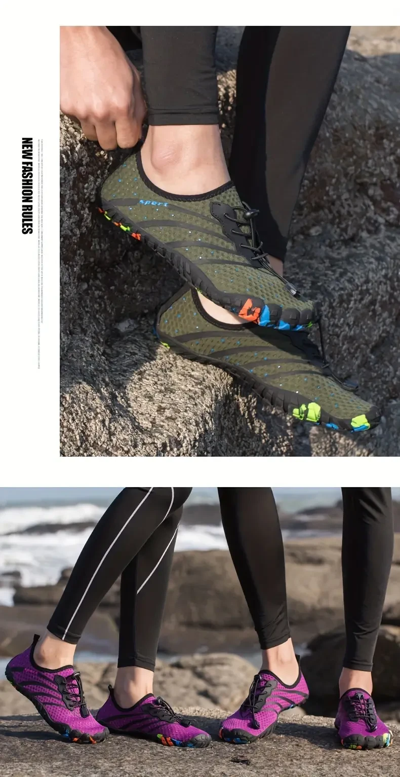Unisex Stripe Pattern Five-Toe Quick-Dry Water Shoes - Breathable Soft Sneakers for Diving, Snorkeling, Swimming, Fishing - Non-Slip Sole, All-Season Spring/Summer Beach Sandals with Positioning Printing