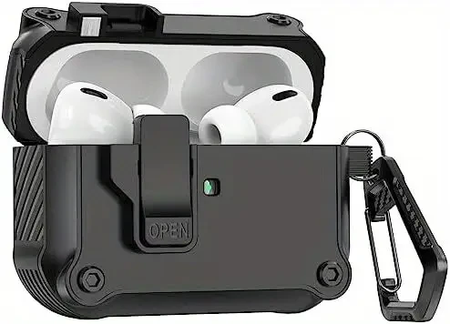 Kekoa for AirPods Pro 2nd/1st Generation Case Cover with Secure Lock Clip, Automatic Pop-up Case Full-Body Shockproof Hard Protective Cover for AirPods Pro 2 Case(2023/2022/2019) - Black