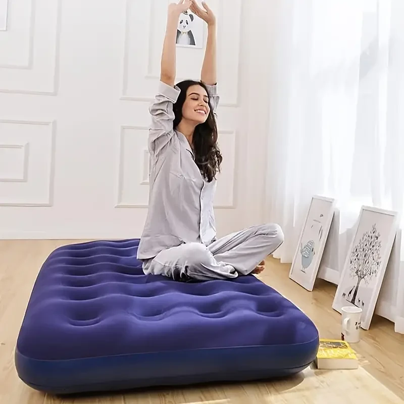 Easter Single Size Air Mattress Inflatable Camping Bed Sleeping Pad, Portable Blue Blow Up Mattresses with Flocked top Halloween Christmas Gifts