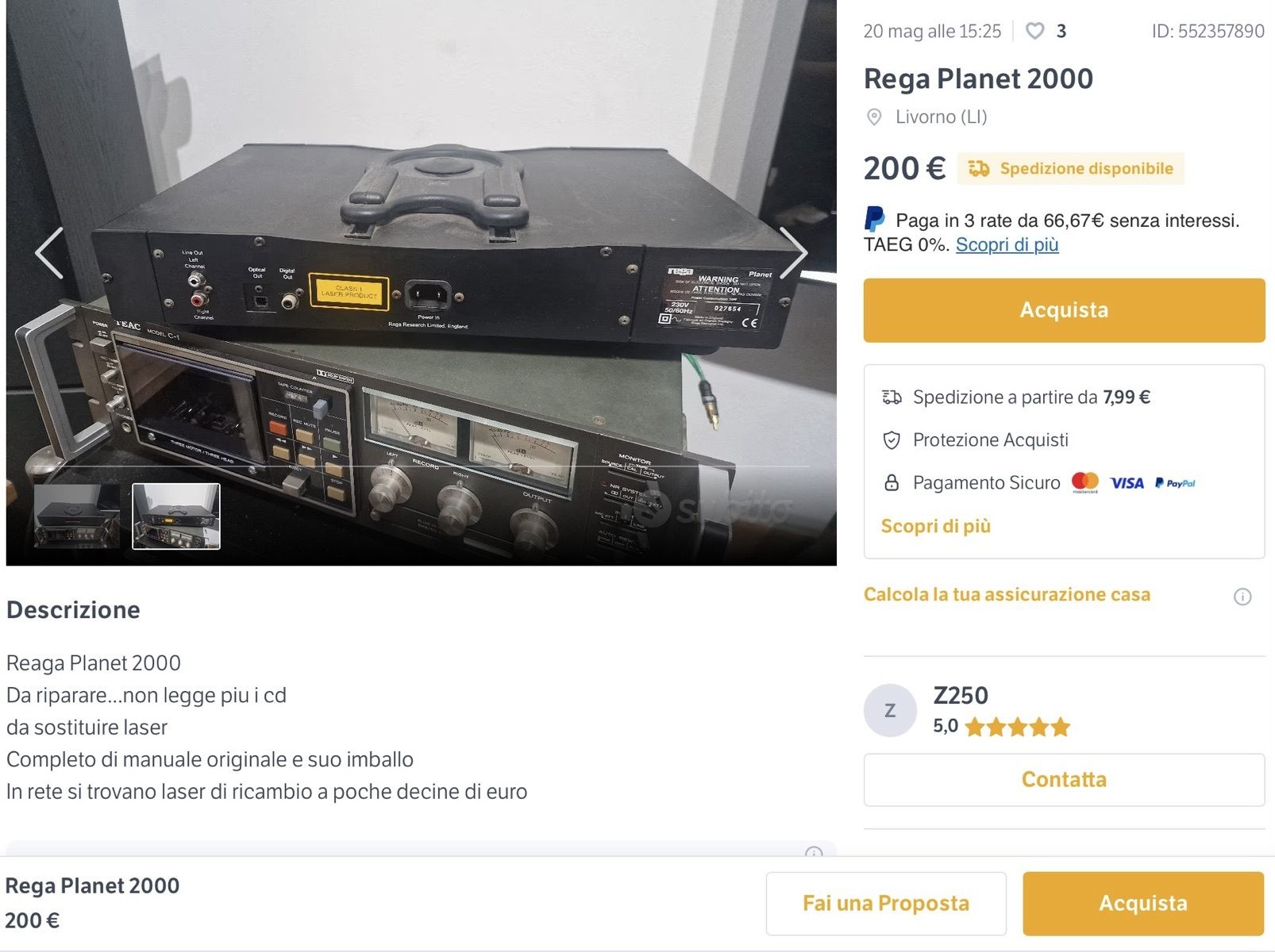 REGA PLANET 2000 CD PLAYER -Brand new laser mech. August 2024
