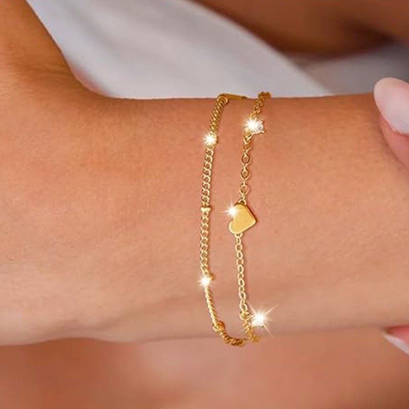Dainty 14k Gold Plated Love Heart Bracelet