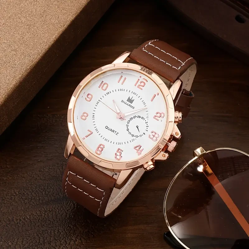 6pcs Men's Luxury Watch Gift Set with Wallet, Belt, Keychain & Pen - Stylish Business Fashion Accessories for Him - Perfect for Christmas,