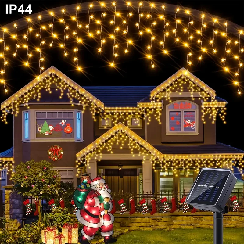 Waterproof Solar-Powered LED Icicle String Lights