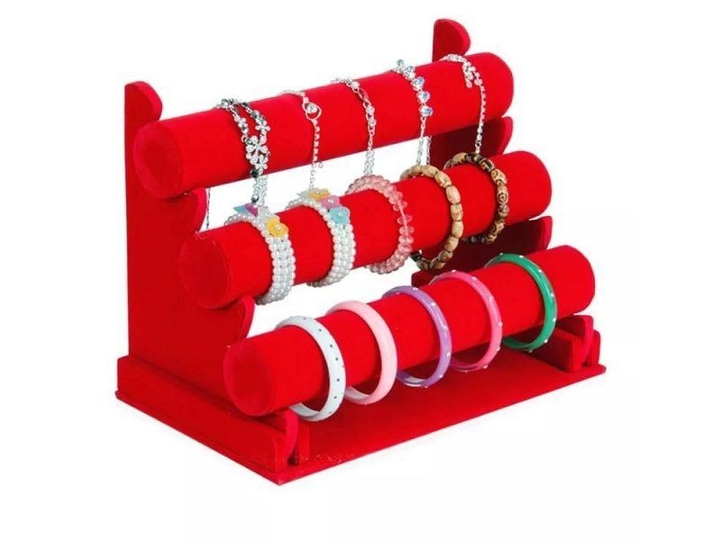 Velvet 3-Level Bracelet Watch Display Stand/Holder - RED