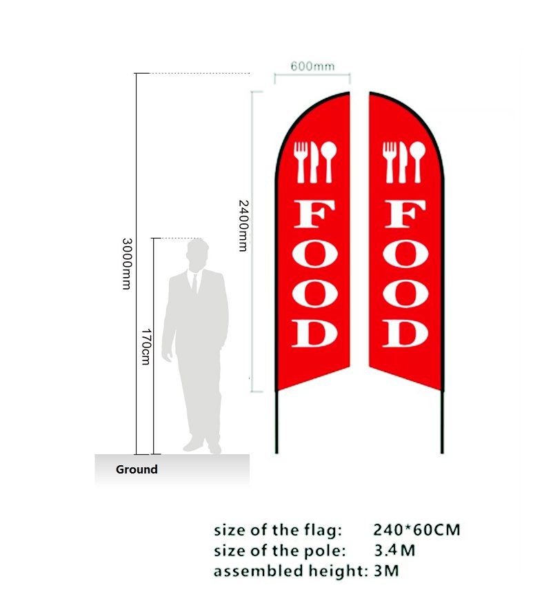 "FOOD" Commercial Feather Banner Flag sign 3.4m Double Sided