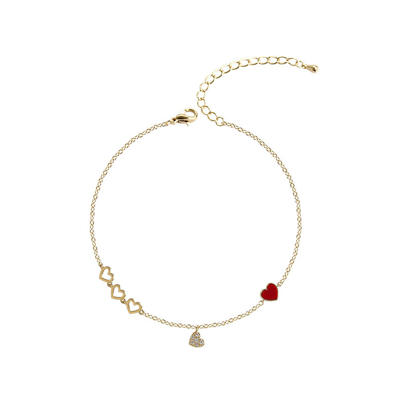 Love Red Peach Heart Girl Real Gold Plating Korean Simple Temperament Bracelet