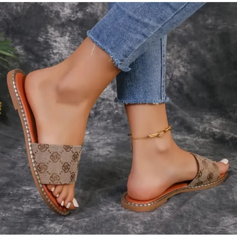 Summer Flower Print Flat Sandals For Women