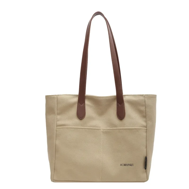 Large Capacity Handbag Canvas Texture Niche Shoulder Tote Bag