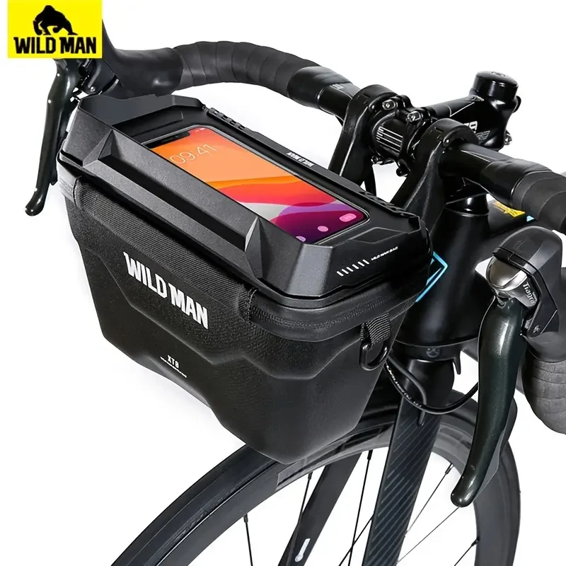 WILD MAN Rainproof Bicycle Bag - 3L Hard Shell Handlebar Bag For Electric Scooter, MTB, And Road Bike - Phone Case Included - Bike Accessories