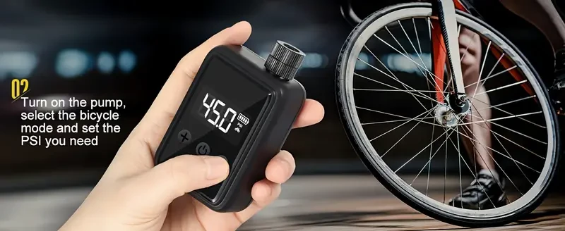 Portable Electric Bike Pump with Digital Pressure Gauge - 120 PSI Mini Tire Inflator, Auto Shut-Off, USB Rechargeable, Fits Presta & Schrader Valves, Durable ABS, Black
