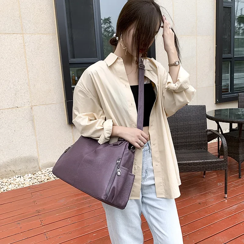 Soft Leather Large Capacity Women Hand-carrying Crossbody Bag Fashionable All-match