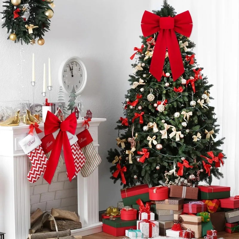 Big Bowknot Red Ribbon Christmas Tree Topper
