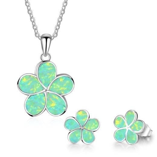Rose Opal Pendant Earrings Set