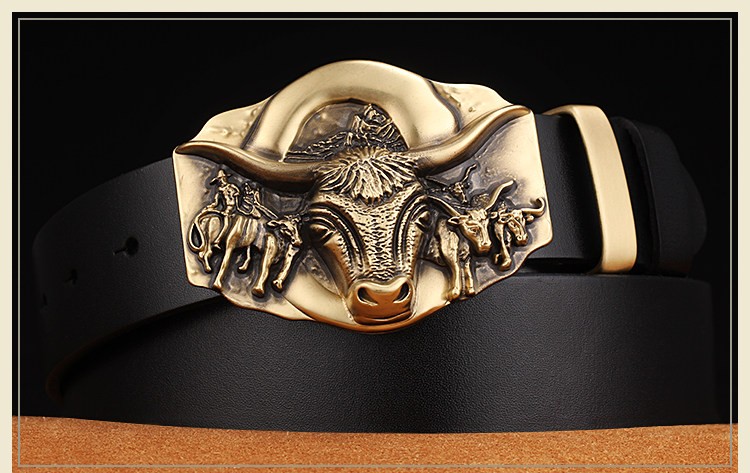 Cowhide Leather Belt With Copper Buckle