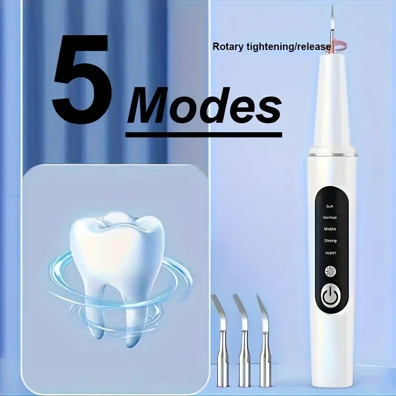 Rechargeable LED Tooth Cleaner Kit with 4 Interchangeable Brush Heads