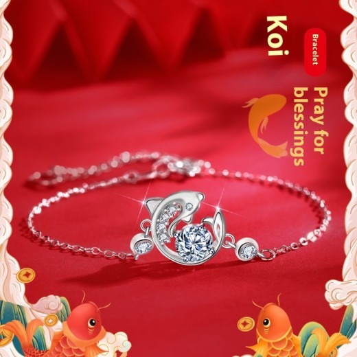 National Fashion Retro Sterling Silver Moissanite Koi Bracelet