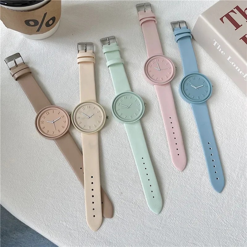 Women Quartz Watch Macaron Color Retro Digital Wristwatch