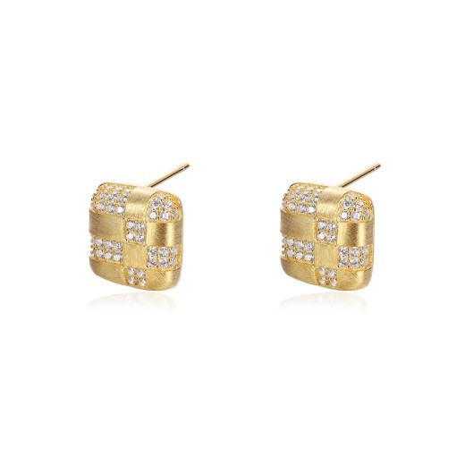 Sterling Silver Geometric Squares Finely Inlaid Stud Earrings Women