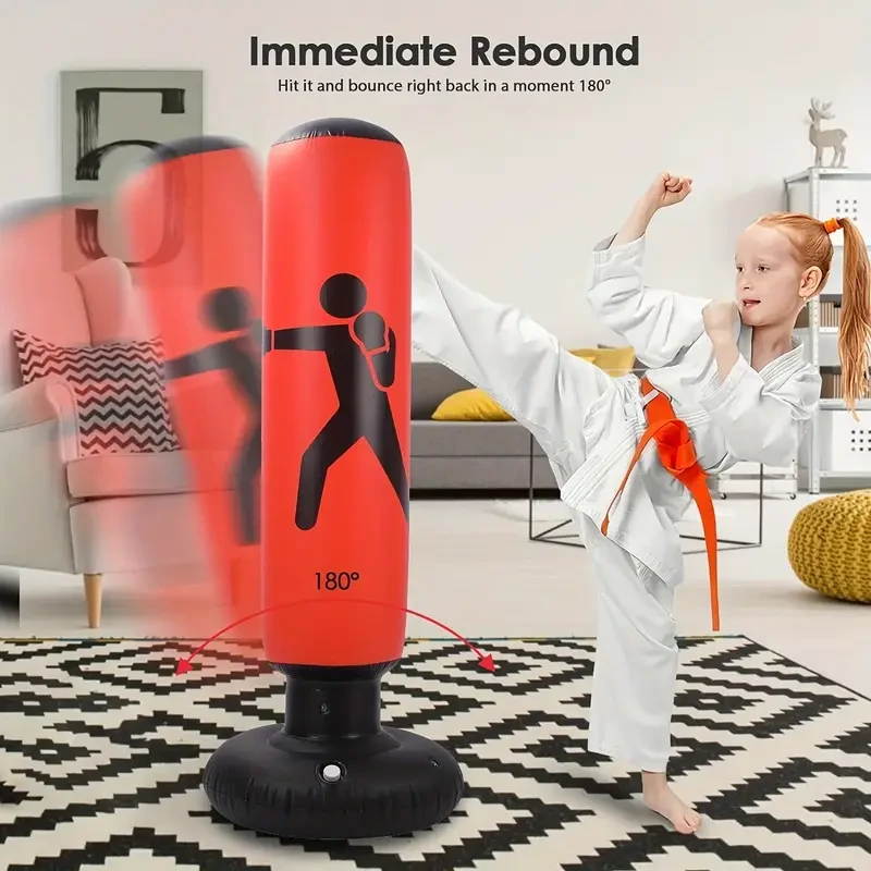 Kids Inflatable Punching Bag with Stand, Freestanding Boxing Bag for Children, 160.02cm Martial Arts Kickboxing Bag, Polyethylene Fitness