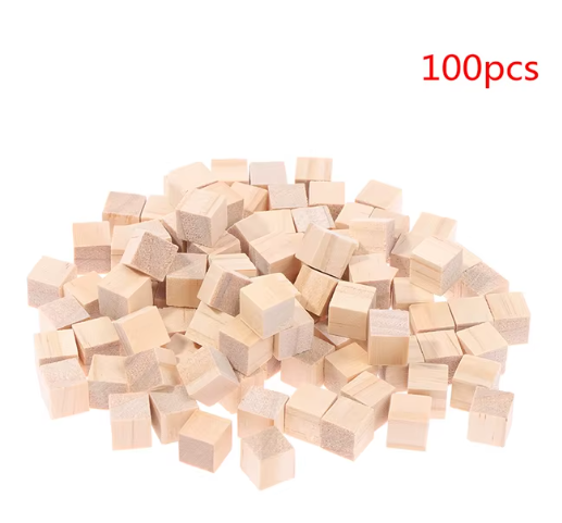 100PCS Unfinished Blank Mini DIY Wooden Square Blocks 1cm Wood Solid Cubes for Woodwork Craft Kids Toy Puzzle Making Material