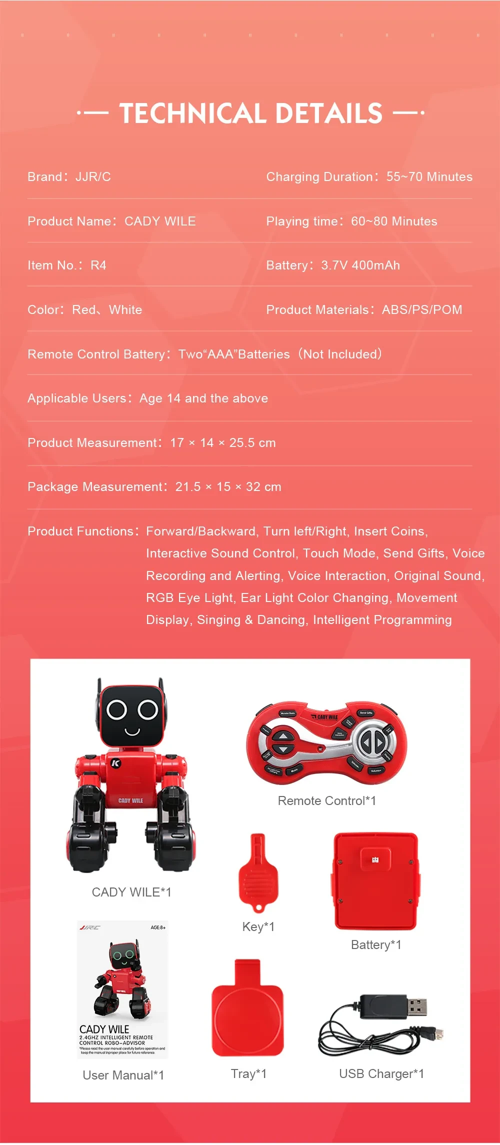 Red Intelligent Remote Control Robot